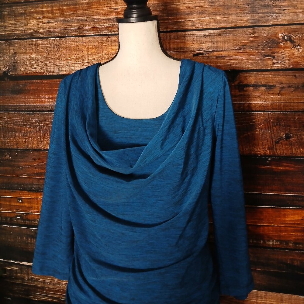 Rabbit Rabbit Rabbit Designs Dress 12 Blue Cowl Neck Ruched 3/4 Sleeve - Picture 4 of 9